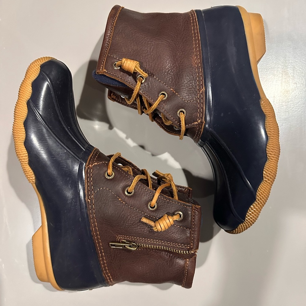 Sperry Saltwater Duck Boots, tan, navy